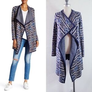 Lucky Brand Aztec Scarf Pattern Open Cardigan XS S